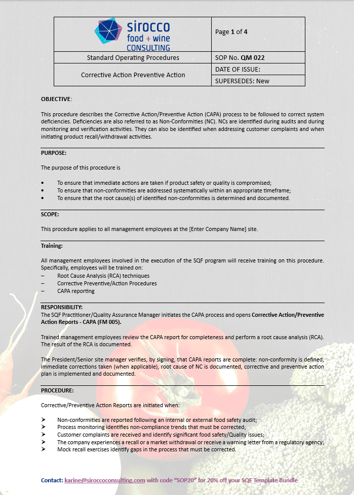 QM 022 Corrective Action Preventive Action-page 1 QM 022 Corrective Action Preventive Action page 1