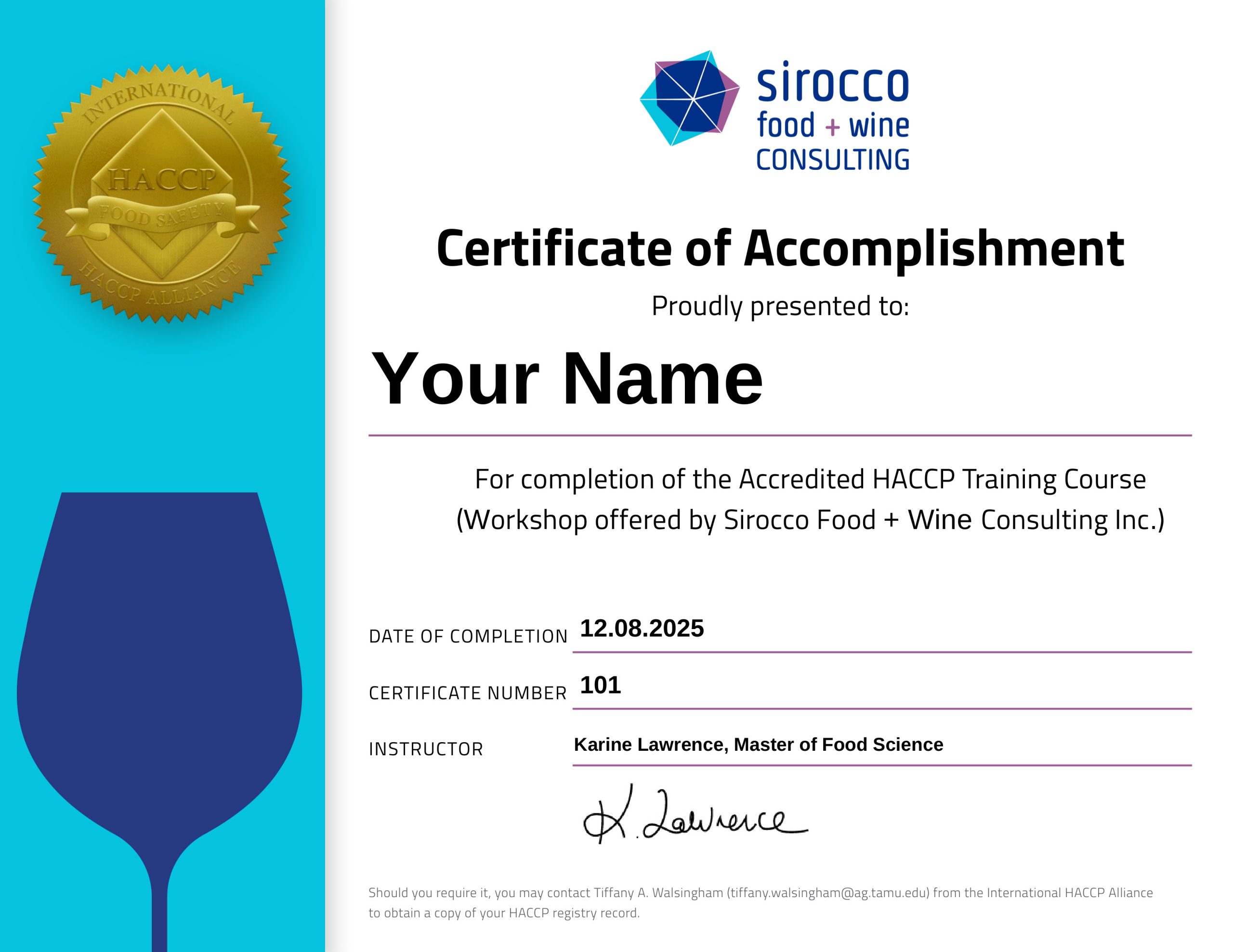 HACCP Training Certificate template
