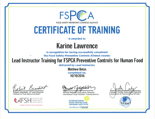 FSPCA Certificate of Training